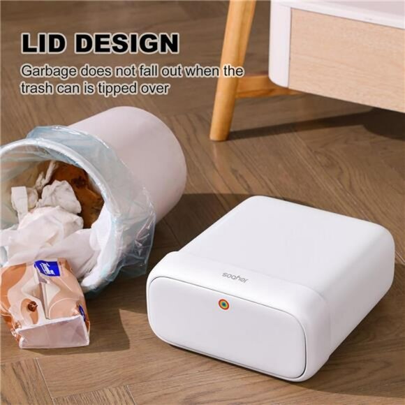 Slim Bathroom Trash Can with Lid Small 2.7 Gallon Press Top Garbage Bin - Picture 6 of 7